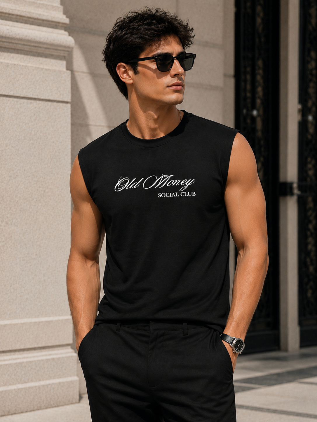 BLACK SLEEVELESS LOGO SHIRT