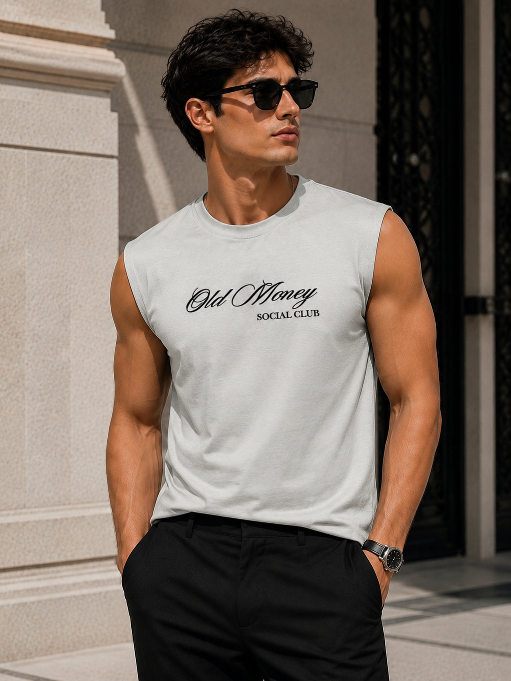 WHITE SLEEVELESS LOGO SHIRT